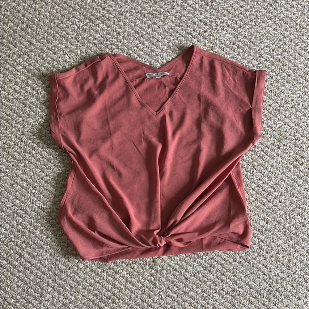 Olive & Oak Pink Dolman Sleeve Tie Front Crop Top